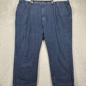 Haggar Mens Straight Jeans 54X30 Blue‎ Pleated Hidden Stretch Waist Denim Pants